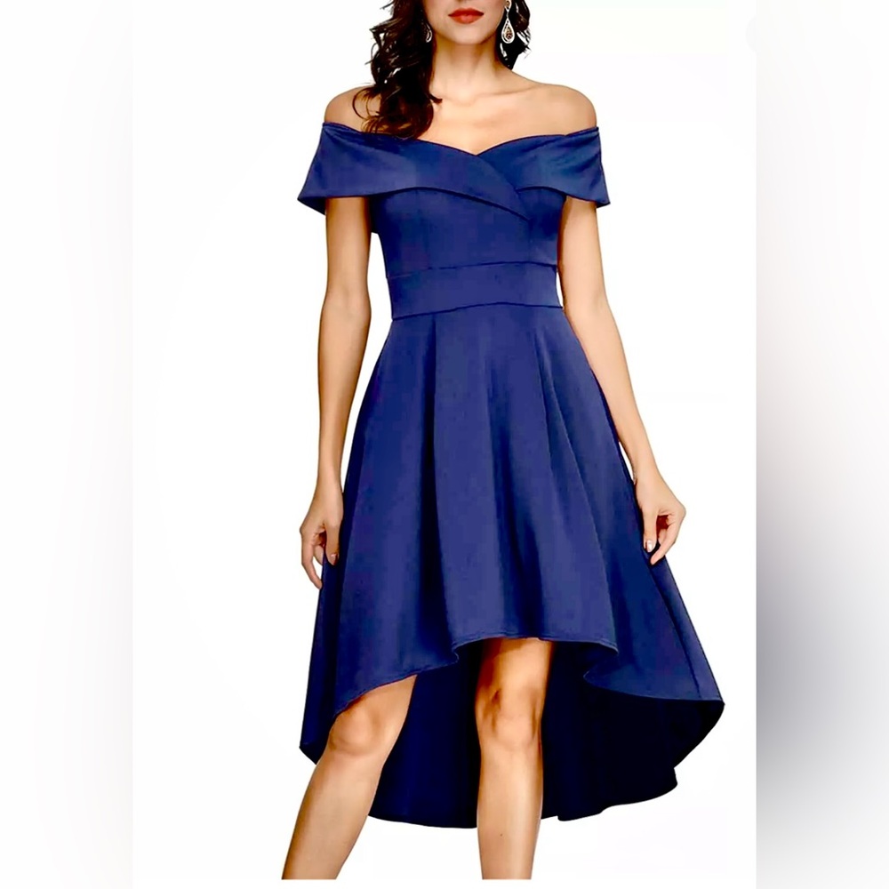 Jasambac Royal Blue Party Dress. Off the shoulder. Flare bottom. Sz Small. Hilo